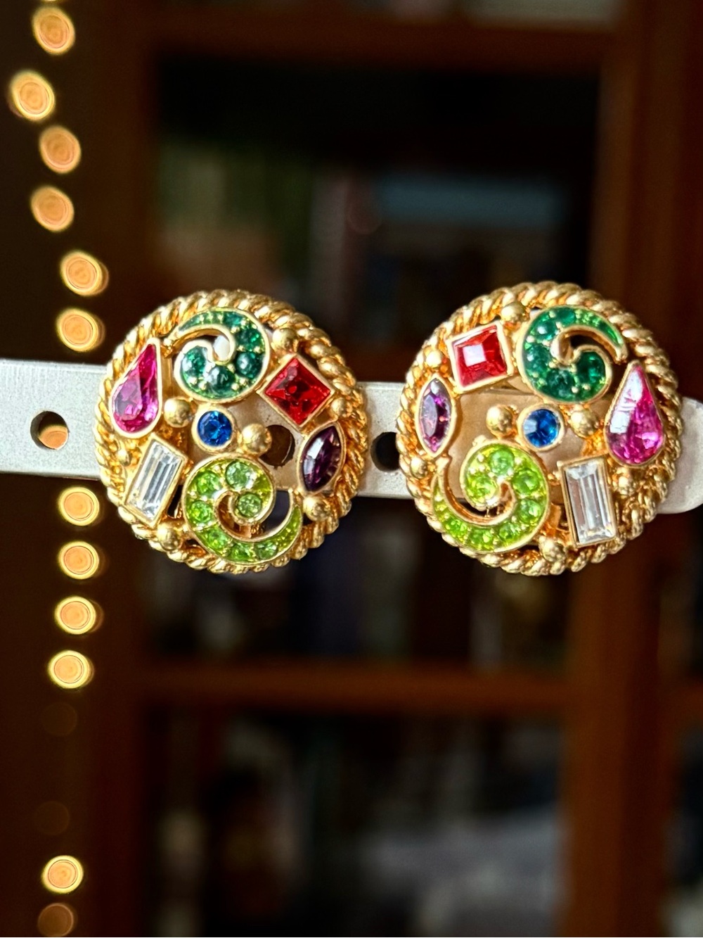 80’s Gold-Tone Rhinestone Cluster Swirl Clip-On Earrings Haskell Holiday